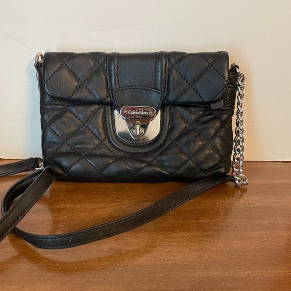 Calvin Klein black quilted mini lambskin crossbody